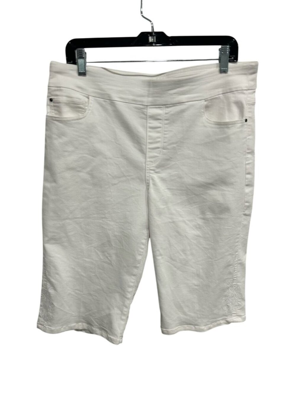 Coral Bay 14 White Stretch Bermuda Shorts Floral Embroidery Gardencore Soft Girl